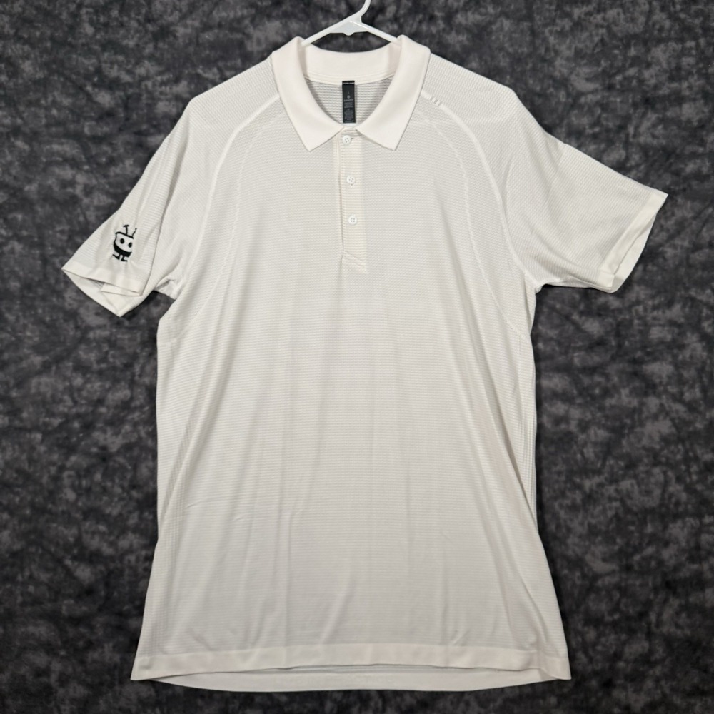 Lululemon Live In Practice Polo Shirt Mens Large White Short Sleeve CA35801